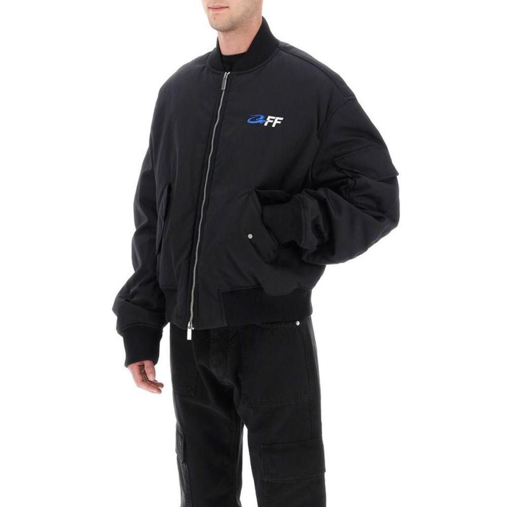 Off-White Oversized Bomber Jacket With 'Exactly The Opposite' Motif At Back - Picture 4 of 4
